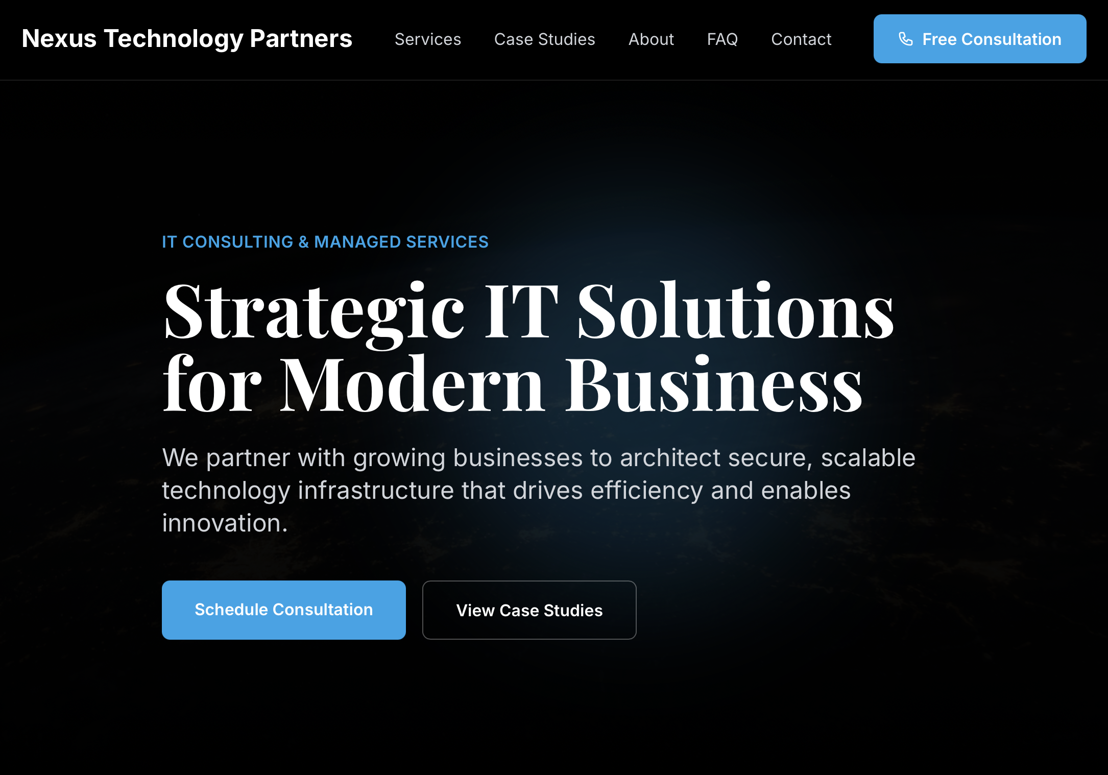 Professional services website example