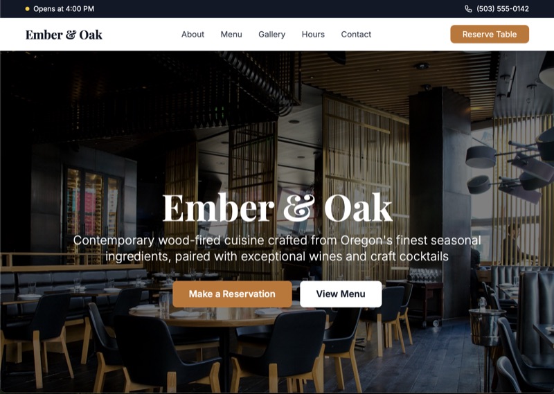 Restaurant website example